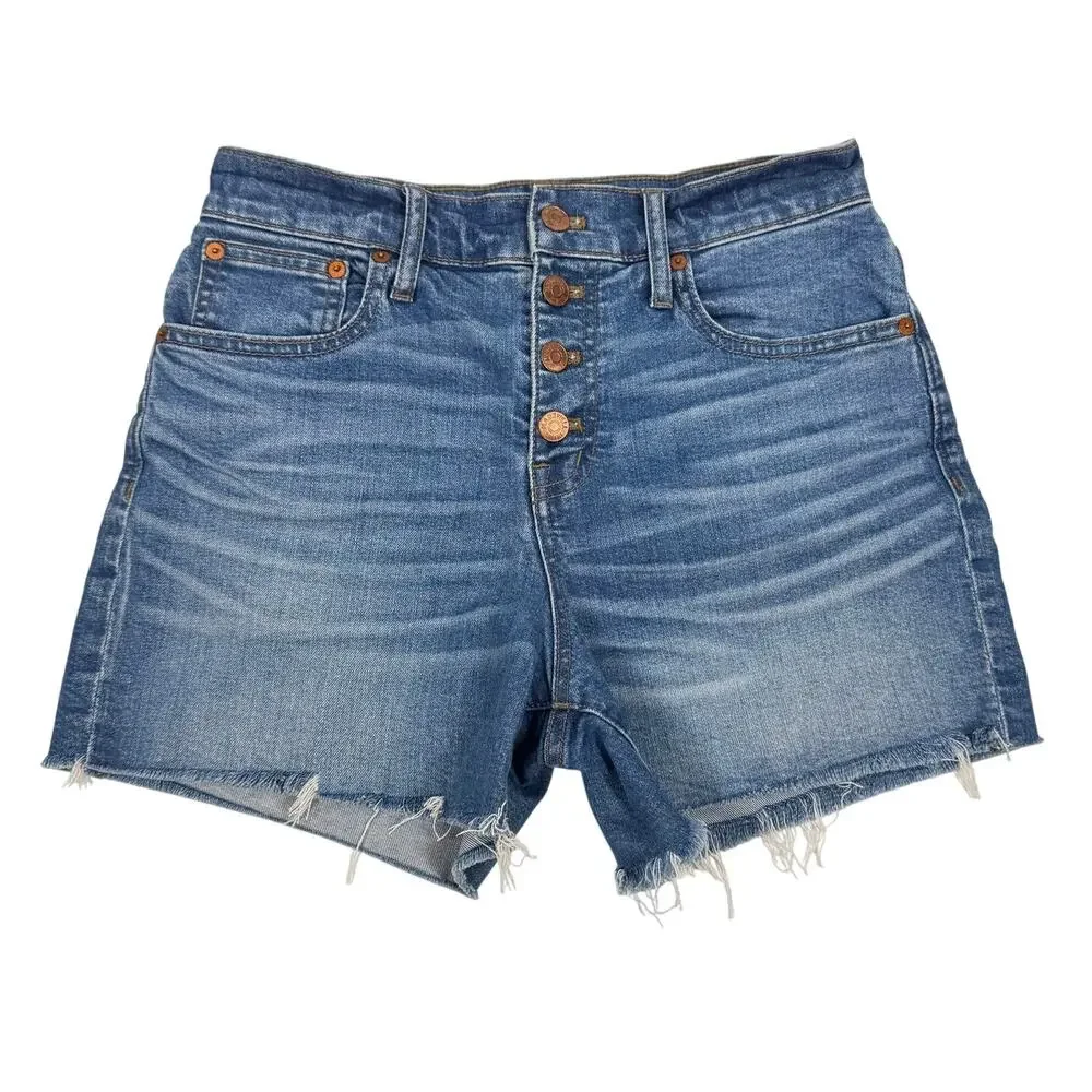 Madewell‎ High Rise Denim Shorts Size 26 Blue Classic Cut-Off Raw Hem Button Fly